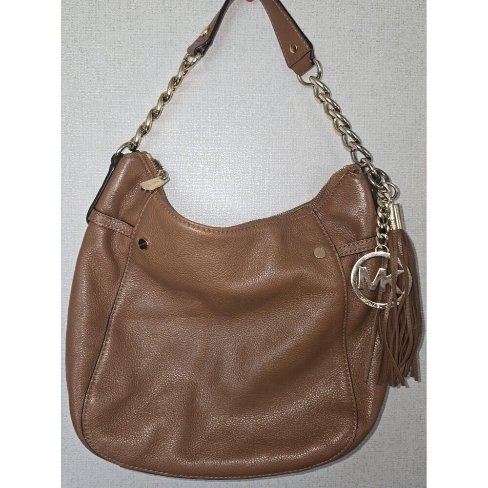 MICHAEL KORS MEGAN BROWN PEBBLED LEATHER TASSEL CROSSBODY OR SHOULDER BAG